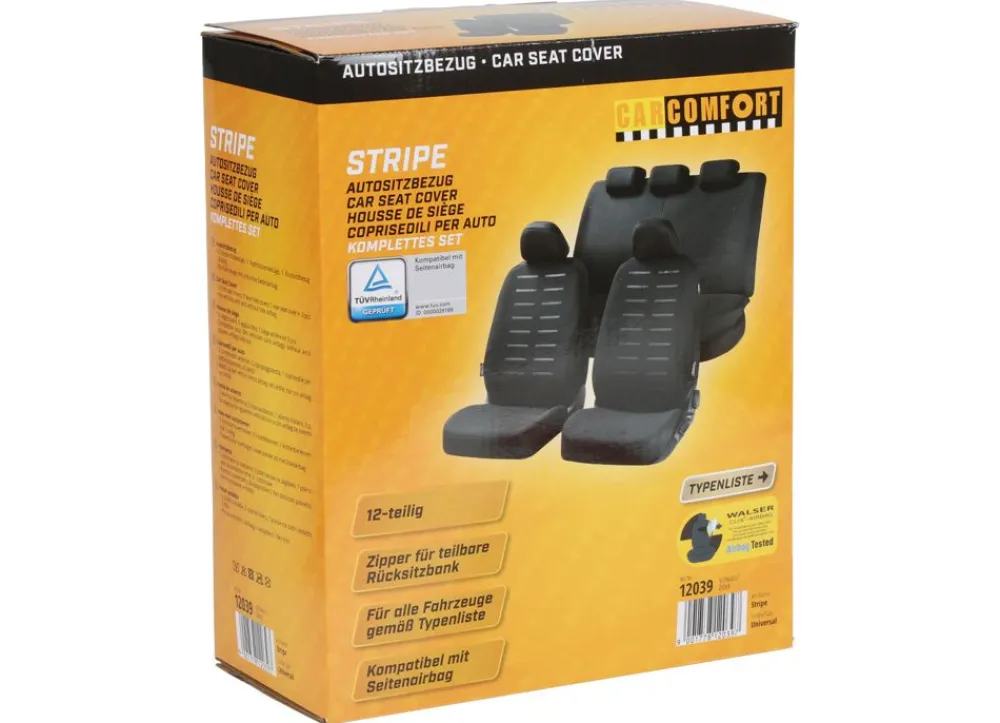 Car Comfort Auto- Und Motorradzubehör^Autositzbezug Stripe Komplettset Schwarz