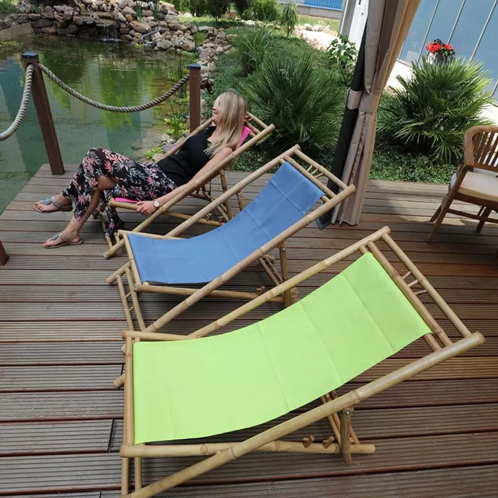 Pseudohersteller Garten- Und Sonnenliegen^Bamboo Relax-Liegestuhl Rauchblau