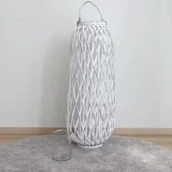 TP Laternen Und Kerzenhalter^Bambuslaterne Mit Glaswindlicht 34X90Cm White-Washed