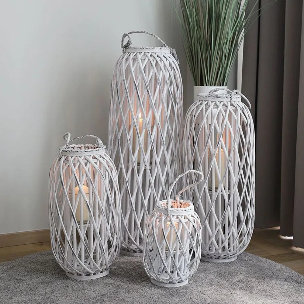 TP Laternen Und Kerzenhalter^Bambuslaterne Mit Glaswindlicht 34X90Cm White-Washed