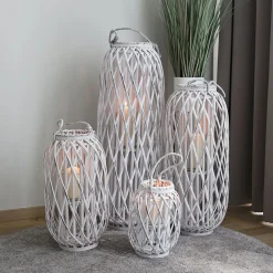 TP Laternen Und Kerzenhalter^Bambuslaterne Mit Glaswindlicht 28X50Cm White-Washed
