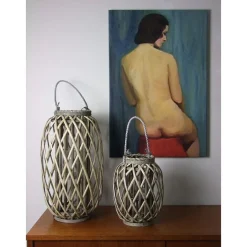 TP Laternen Und Kerzenhalter^Bambuslaterne Mit Glaswindlicht 20X30Cm