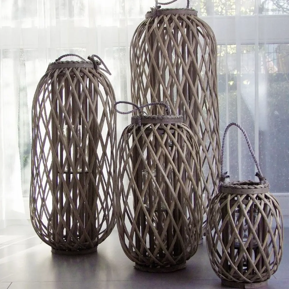 TP Laternen Und Kerzenhalter^Bambuslaterne Mit Glaswindlicht 20X30Cm