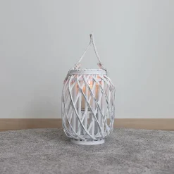New Home Laternen Und Kerzenhalter^Bambuslaterne Mit Glaswindlicht 23X30Cm White-Washed