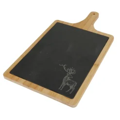 TP Bretter Und Tabletts^Bambus-Servierbrett Mit Schieferplatte Und Hirschmotiv
