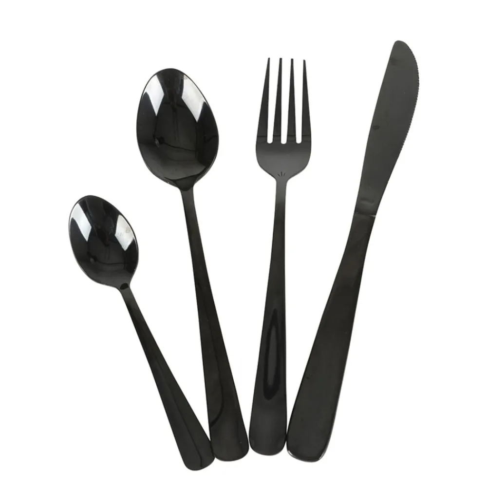 TP Geschirr Und Getränkebehälter^Besteck Aus Edelstahl 16-Teiliges Set Schwarz