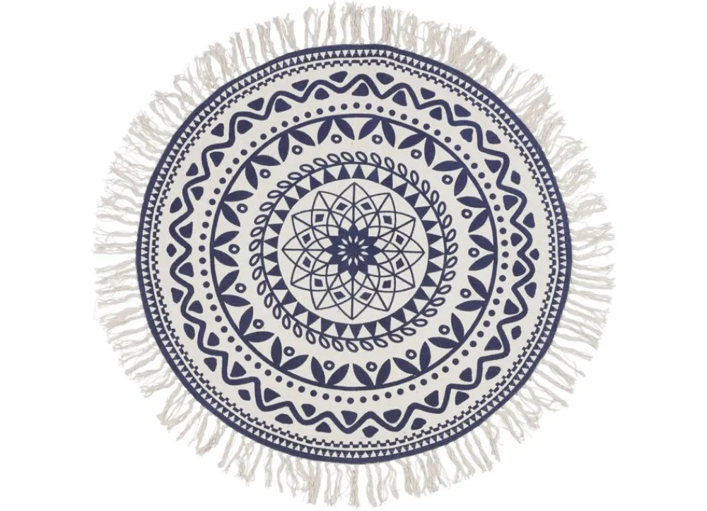 Home Collection Textilien, Decken Und Kissen^Boho-Teppich Mit Fransen 90Cm Natur/Dunkelblau