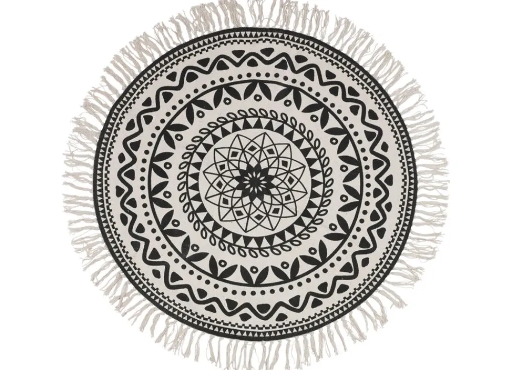 Home Collection Textilien, Decken Und Kissen^Boho-Teppich Mit Fransen 90Cm Natur/Schwarz