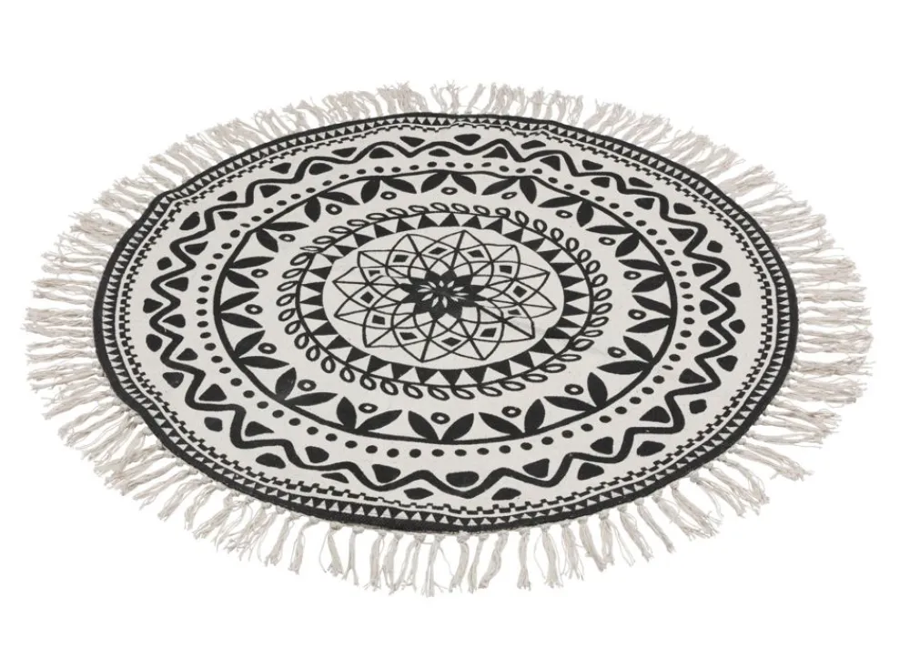 Home Collection Textilien, Decken Und Kissen^Boho-Teppich Mit Fransen 90Cm Natur/Schwarz