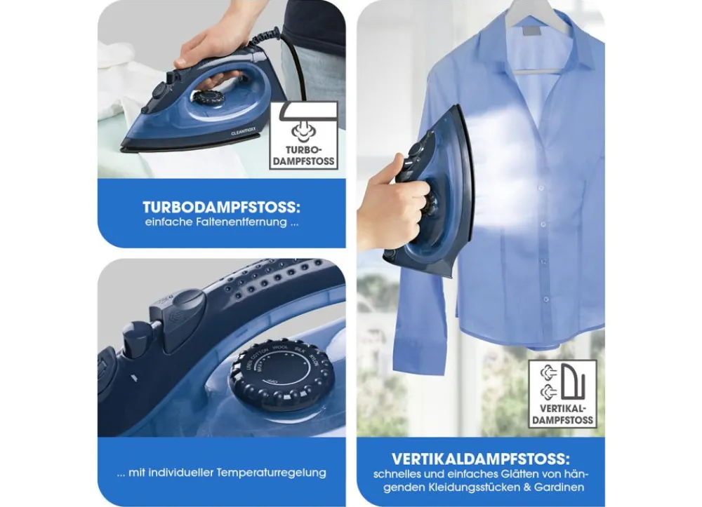 CLEANmaxx Haushaltsgeräte^ Dampfbugeleisen Mit Keramiksohle 2200W Blau/Dunkelblau