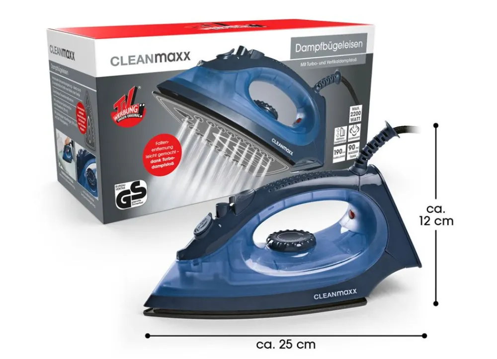 CLEANmaxx Haushaltsgeräte^ Dampfbugeleisen Mit Keramiksohle 2200W Blau/Dunkelblau