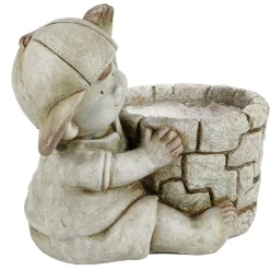 TP Gartenfiguren^Dekofigur Kind Mit Blumentopf 30X26Cm Grau