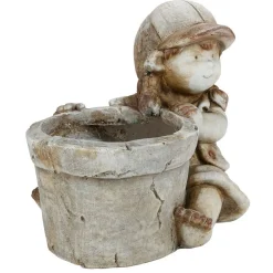 TP Gartenfiguren^Dekofigur Kind Mit Blumentopf 30X26Cm Grau