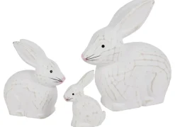 New Home Gartenfiguren^Deko-Hasen White Washed Aus Holz 3-Teilig