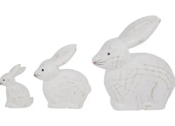 New Home Gartenfiguren^Deko-Hasen White Washed Aus Holz 3-Teilig