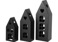 TP Laternen Und Kerzenhalter^Dekohauser-Set Aus Metall 3-Teilig Schwarz