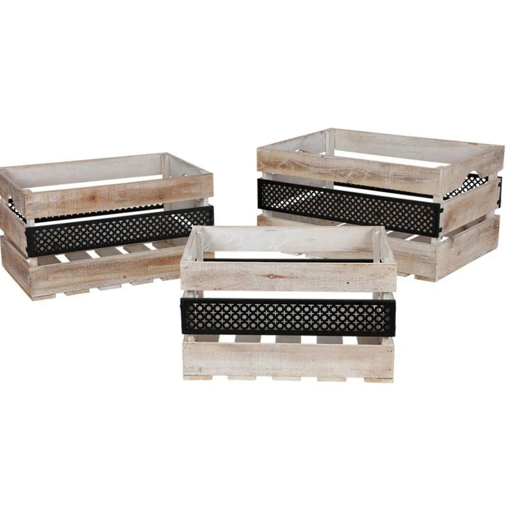 New Home Dekokisten Und Truhen^Deko-Holzboxen-Set Mit Metall 3-Teilig