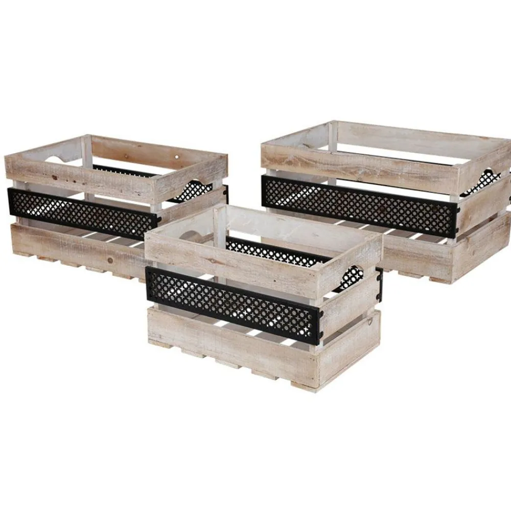 New Home Dekokisten Und Truhen^Deko-Holzboxen-Set Mit Metall 3-Teilig