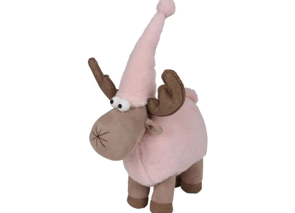 New Home Christmas Weihnachtsfiguren^Deko-Rentier Mit Zipfelmutze 29X24X42Cm Rosa/Beige