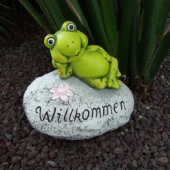 TP Gartenfiguren^Deko-Stein Willkommen Frosch