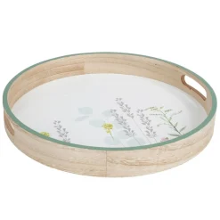 New Home Vasen Und Schalen^Dekotablett Blumenprint Aus Holz 35Cm