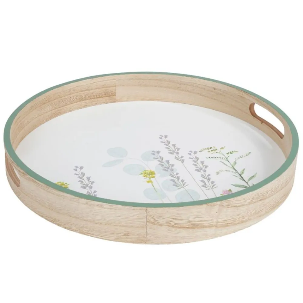 New Home Vasen Und Schalen^Dekotablett Blumenprint Aus Holz 35Cm