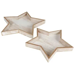 New Home Christmas Bretter Und Tabletts^Dekotablett-Set Stern 2-Teilig Aus Holz Natur Im Used-Look