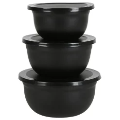 TP Küchenhelfer^Edelstahl-Schussel-Set Mit Deckel Schwarz 3-Teilig