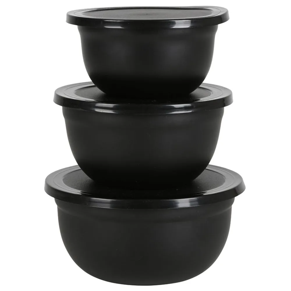 TP Küchenhelfer^Edelstahl-Schussel-Set Mit Deckel Schwarz 3-Teilig