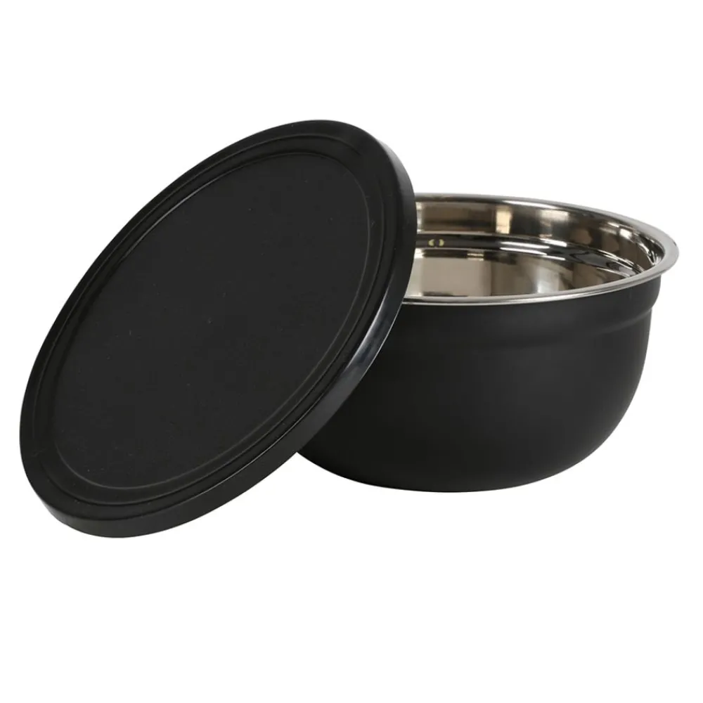 TP Küchenhelfer^Edelstahl-Schussel-Set Mit Deckel Schwarz 3-Teilig