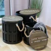 New Home Sitzmöbel^3Er-Set Sitztonnen Aus Metall Mit Holzdeckel Schwarz