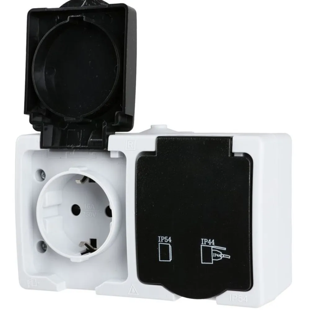 TAS Electronics Haushaltshelfer^2-Fach Schutzkontakt-Steckdose Ip44 Aufputz Waagerecht