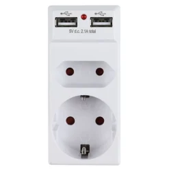 TAS Electronics Haushaltsgeräte^2-Fach Steckdosenadapter Mit 2 Usb-Anschlussen