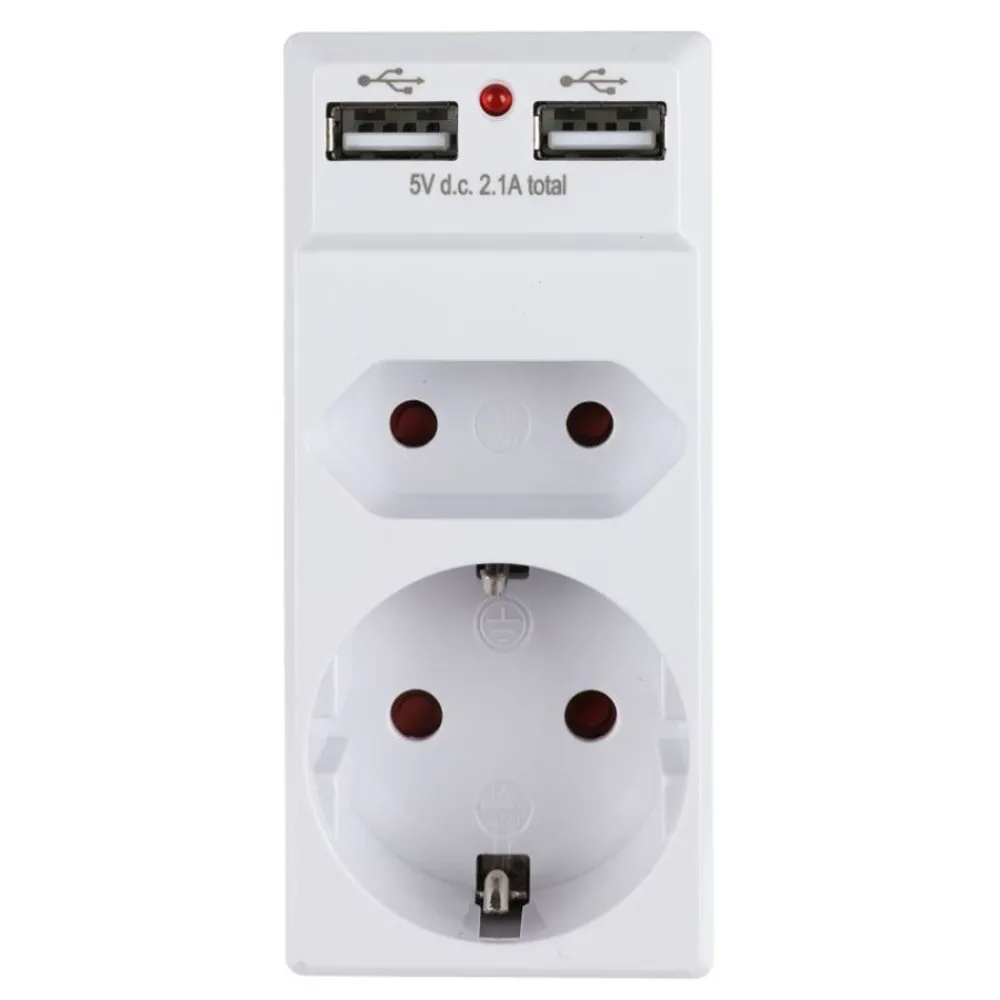 TAS Electronics Haushaltsgeräte^2-Fach Steckdosenadapter Mit 2 Usb-Anschlussen