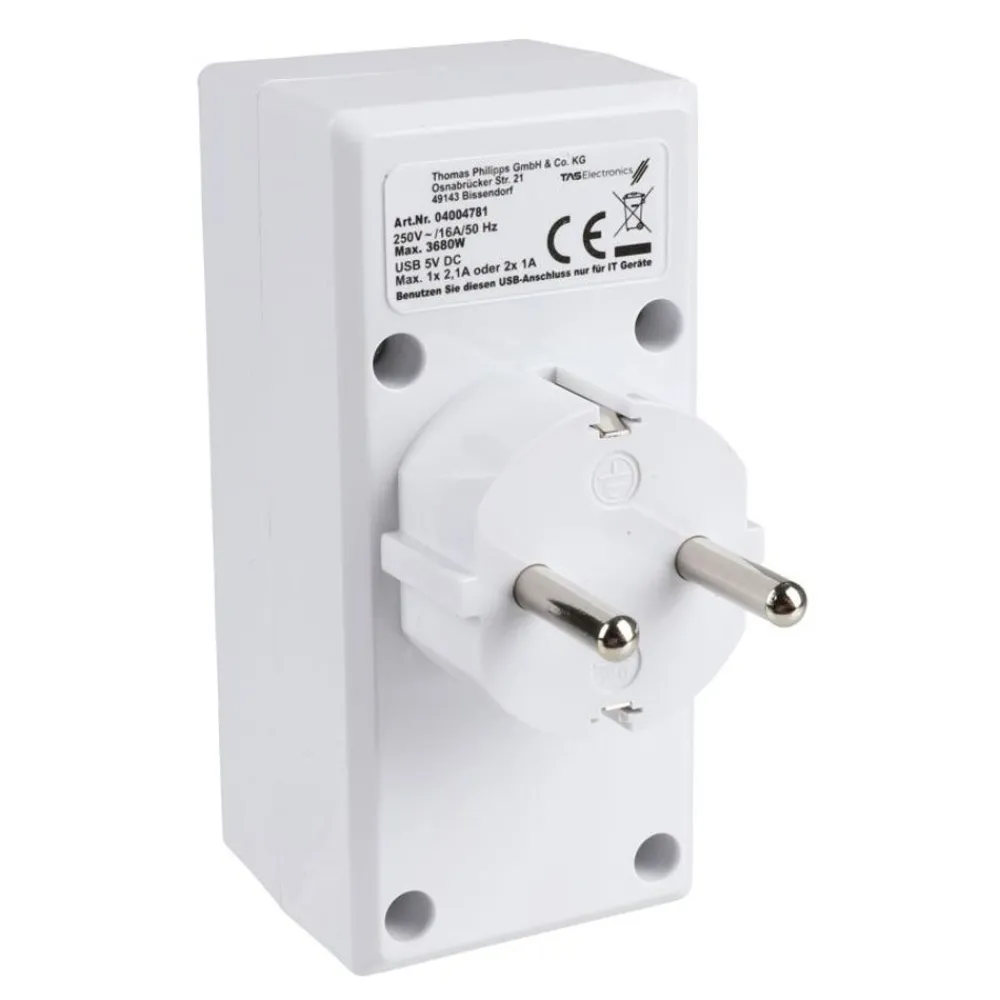 TAS Electronics Haushaltsgeräte^2-Fach Steckdosenadapter Mit 2 Usb-Anschlussen