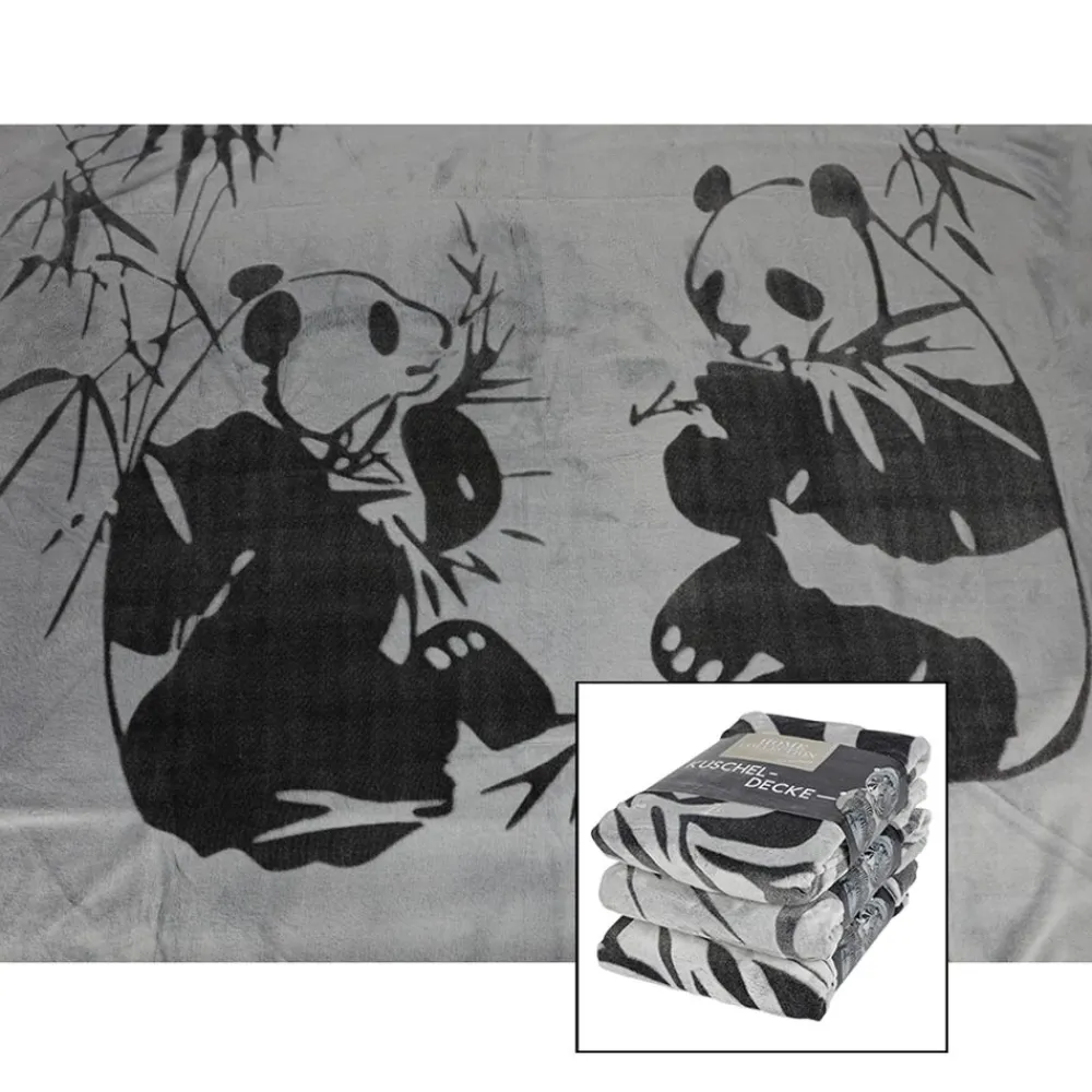 TP Textilien, Decken Und Kissen^Flanell-Kuscheldecke Mit Panda-Print 150X200Cm