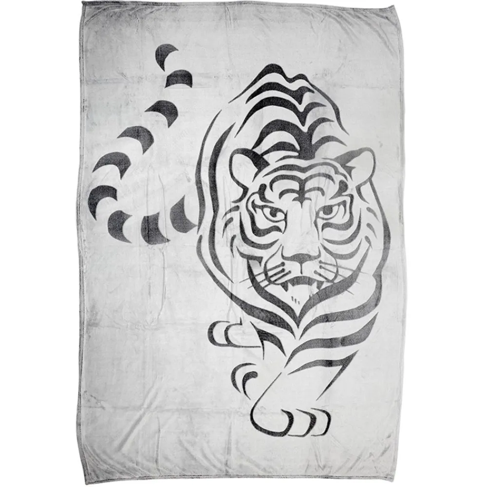 TP Textilien, Decken Und Kissen^Flanell-Kuscheldecke Mit Tiger-Print 150X200Cm