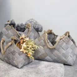 TP Körbe Und Taschen^HolzKörbe Eckig Mit Webmuster Und Jute-Kordeln 3Er-Set