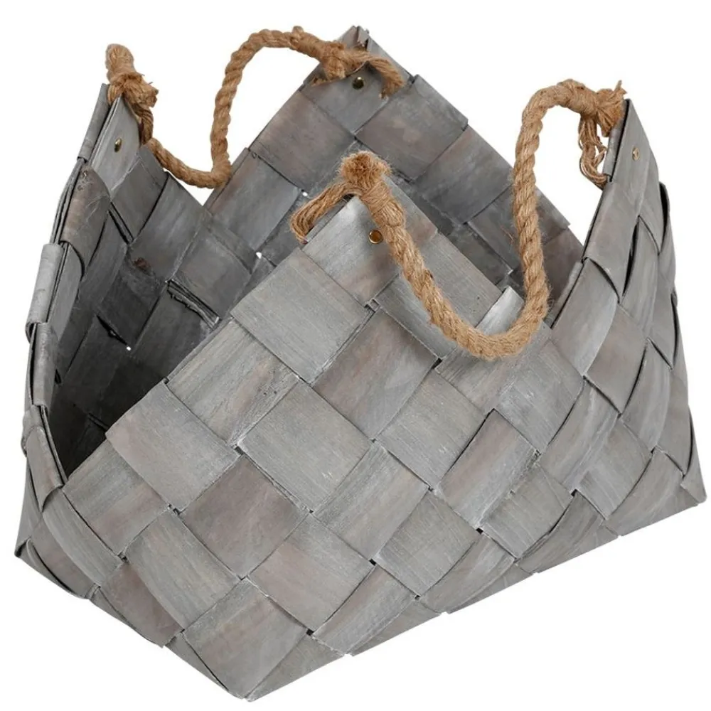 TP Körbe Und Taschen^HolzKörbe Eckig Mit Webmuster Und Jute-Kordeln 3Er-Set