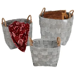 TP Körbe Und Taschen^HolzKörbe Rund Mit Webmuster Und Jute-Kordeln 3Er-Set
