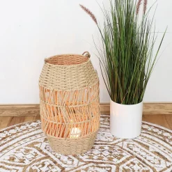 New Home Laternen Und Kerzenhalter^Laterne Aus Naturfaser Mit Glaseinsatz 41Cm
