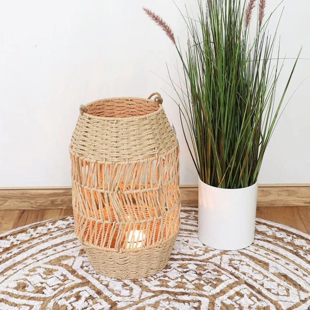 New Home Laternen Und Kerzenhalter^Laterne Aus Naturfaser Mit Glaseinsatz 41Cm
