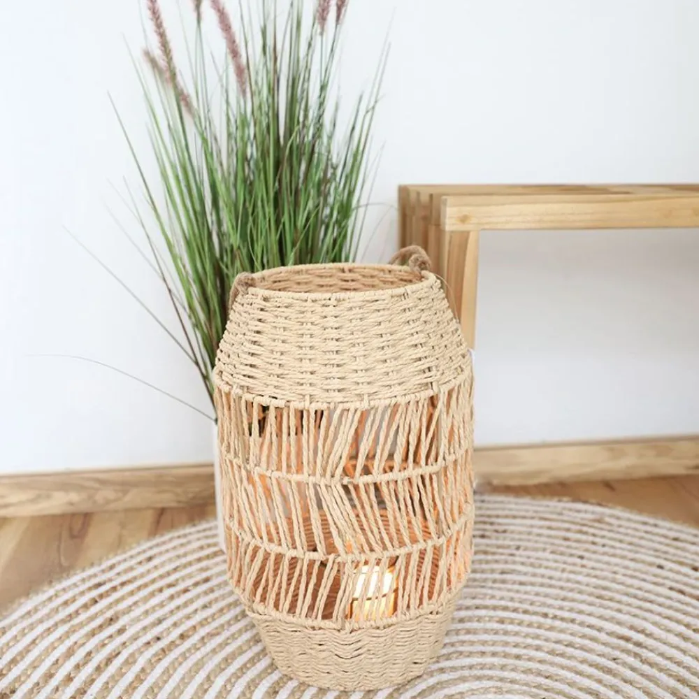 New Home Laternen Und Kerzenhalter^Laterne Aus Naturfaser Mit Glaseinsatz 41Cm