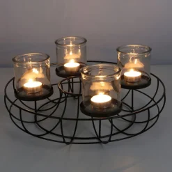 New Home Christmas Laternen Und Kerzenhalter^Metall-Dekokranz Mit Glas-Windlichtern 35Cm