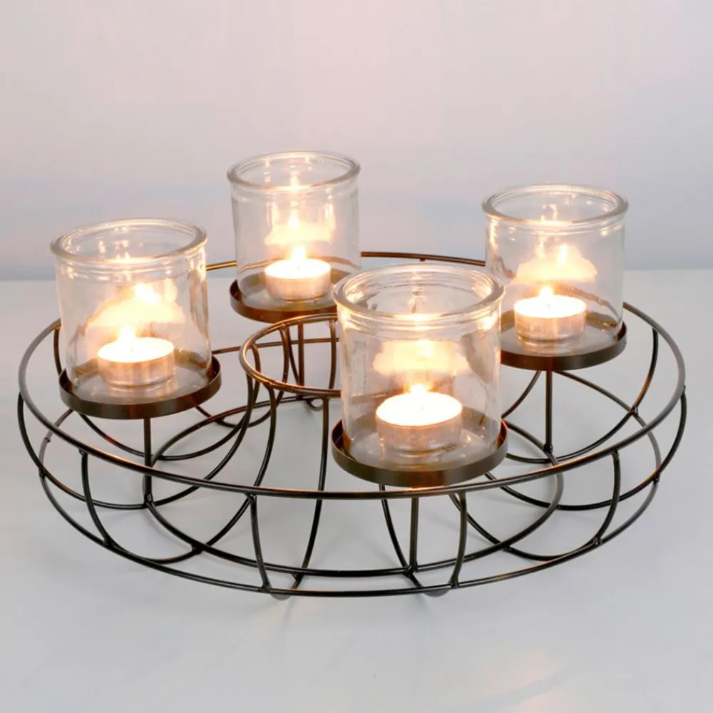 New Home Christmas Laternen Und Kerzenhalter^Metall-Dekokranz Mit Glas-Windlichtern 35Cm