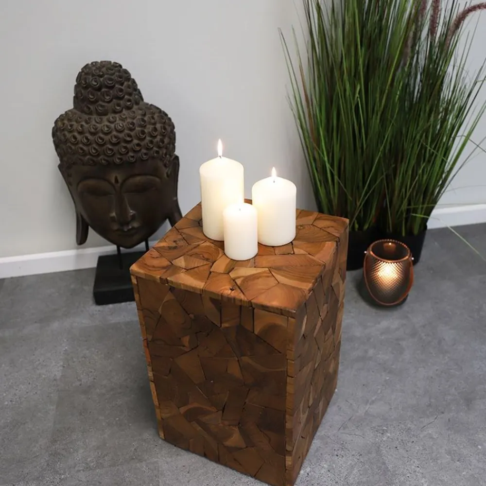 TP Sitzmöbel^Mosaik-Hocker Aus Massivem Teakholz