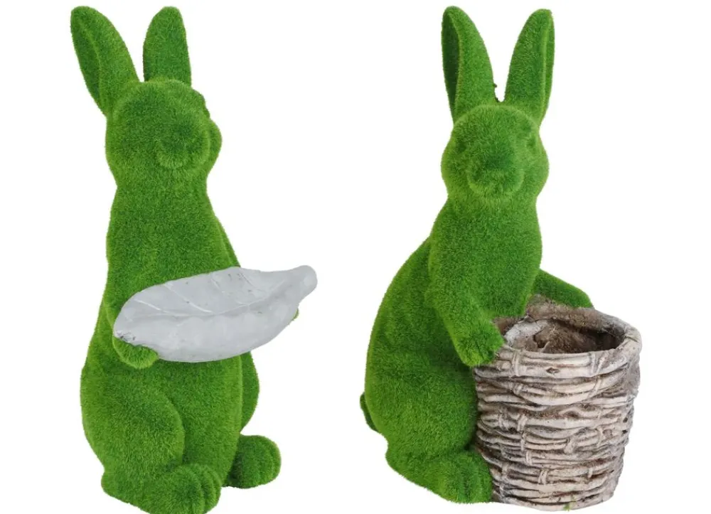 New Home Easter Gartenfiguren^Osterhase In Gras-Optik Mit Deko-Blatt