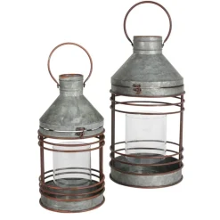TP Laternen Und Kerzenhalter^Outdoor-Laternen-Set Aus Zink Mit Glaseinsatz 2-Teilig