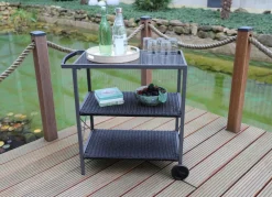 Sunny Moments Gartentische^Outdoor-Servierwagen Mit 3 Etagen Und 2 Rollen Anthrazit
