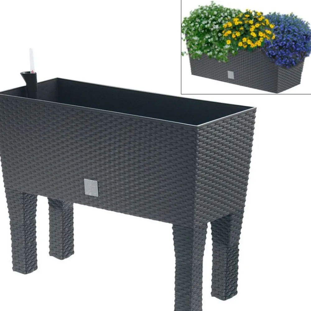 Prosperplast Hochbeete^Polyrattan-Blumenbank Mit Bewasserung 80X32Cm Anthrazit